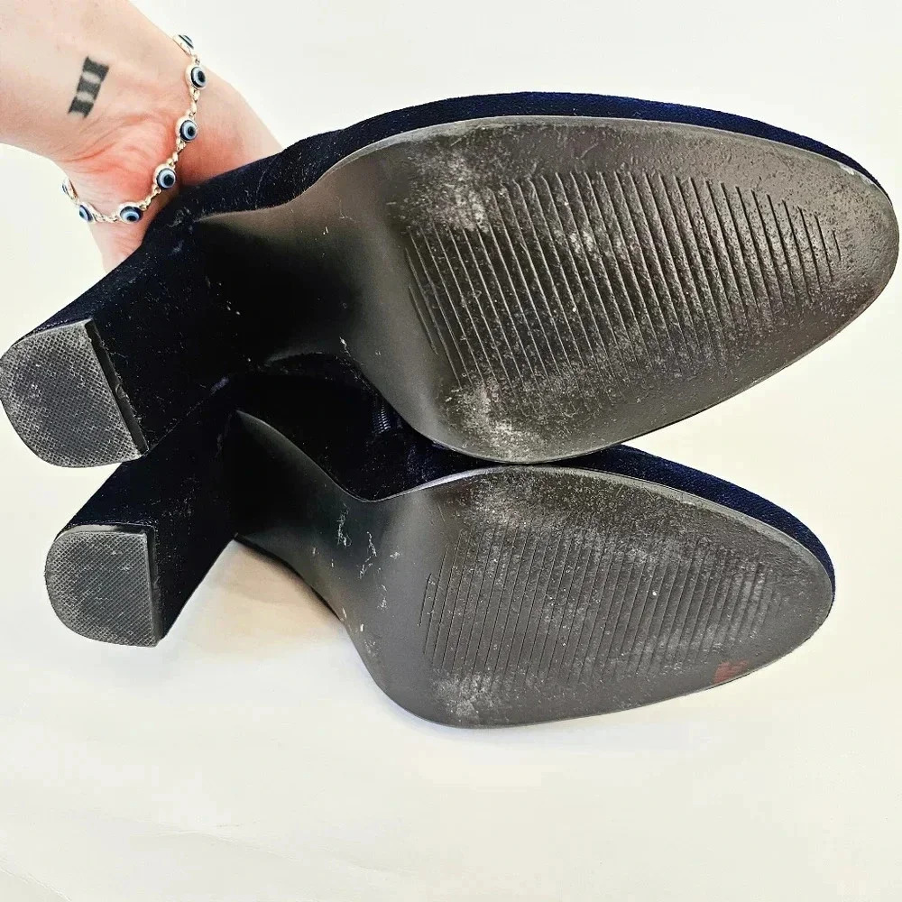 Steve Madden Size 7 Edit Ankle booties velvet royal blue sapphire chunky Heel - Picture 6 of 10